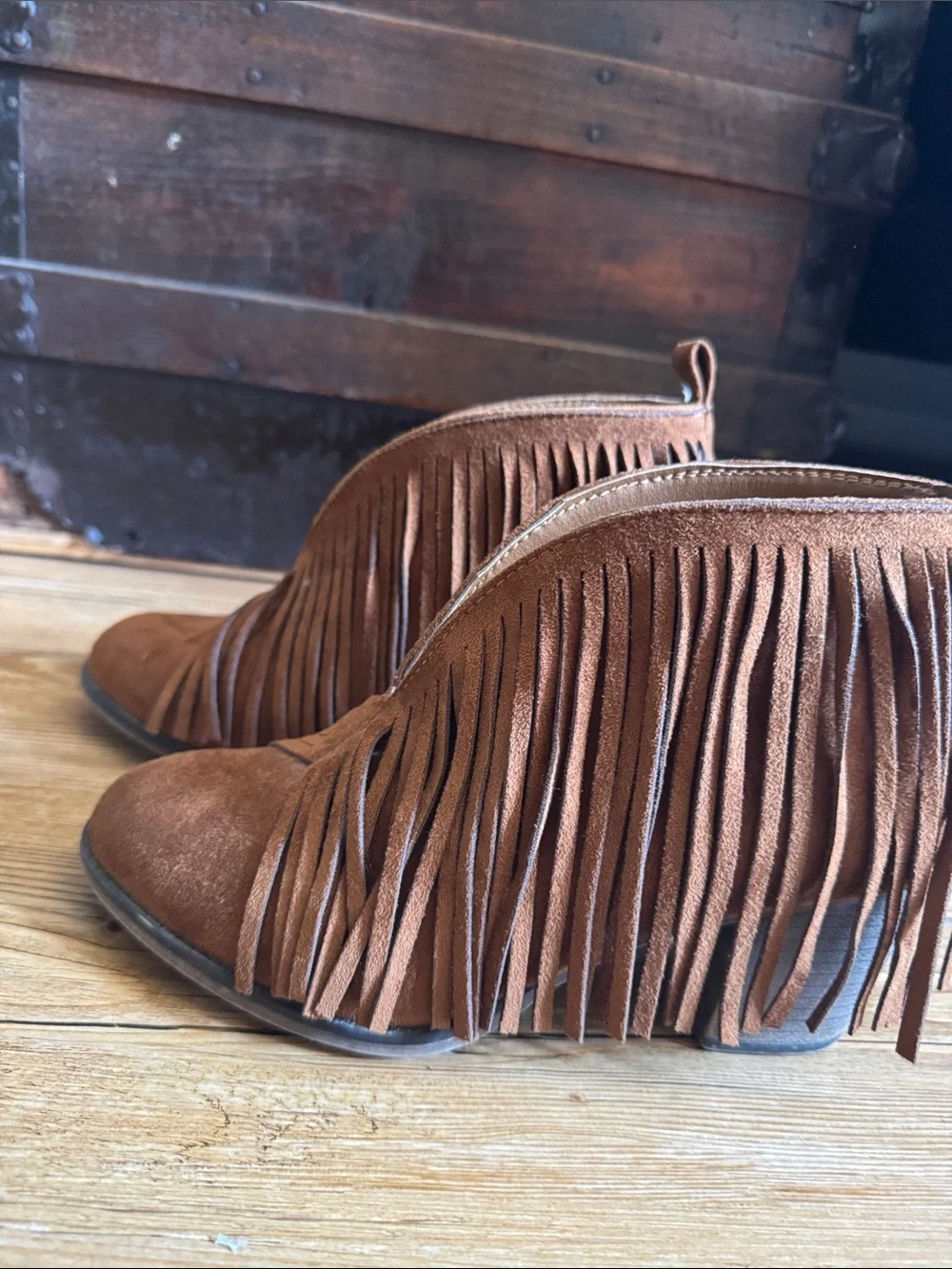 Mata Tan Suede Fringe Ankle Booties